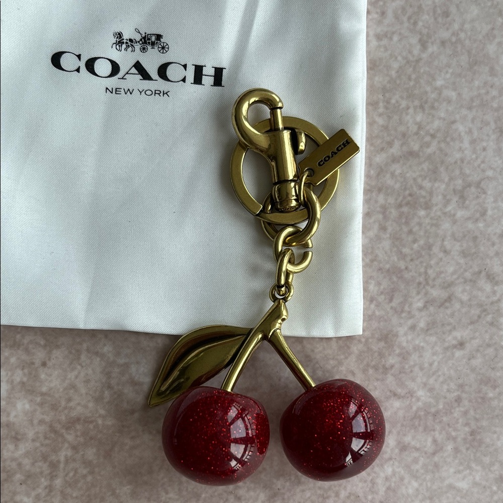 Coach Gold-Tone Cherry Key Charm with Red Glitter - Picture 4 of 4